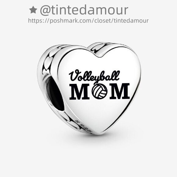 Pandora Engravable Volleyball Mom Heart Charm - Picture 1 of 2